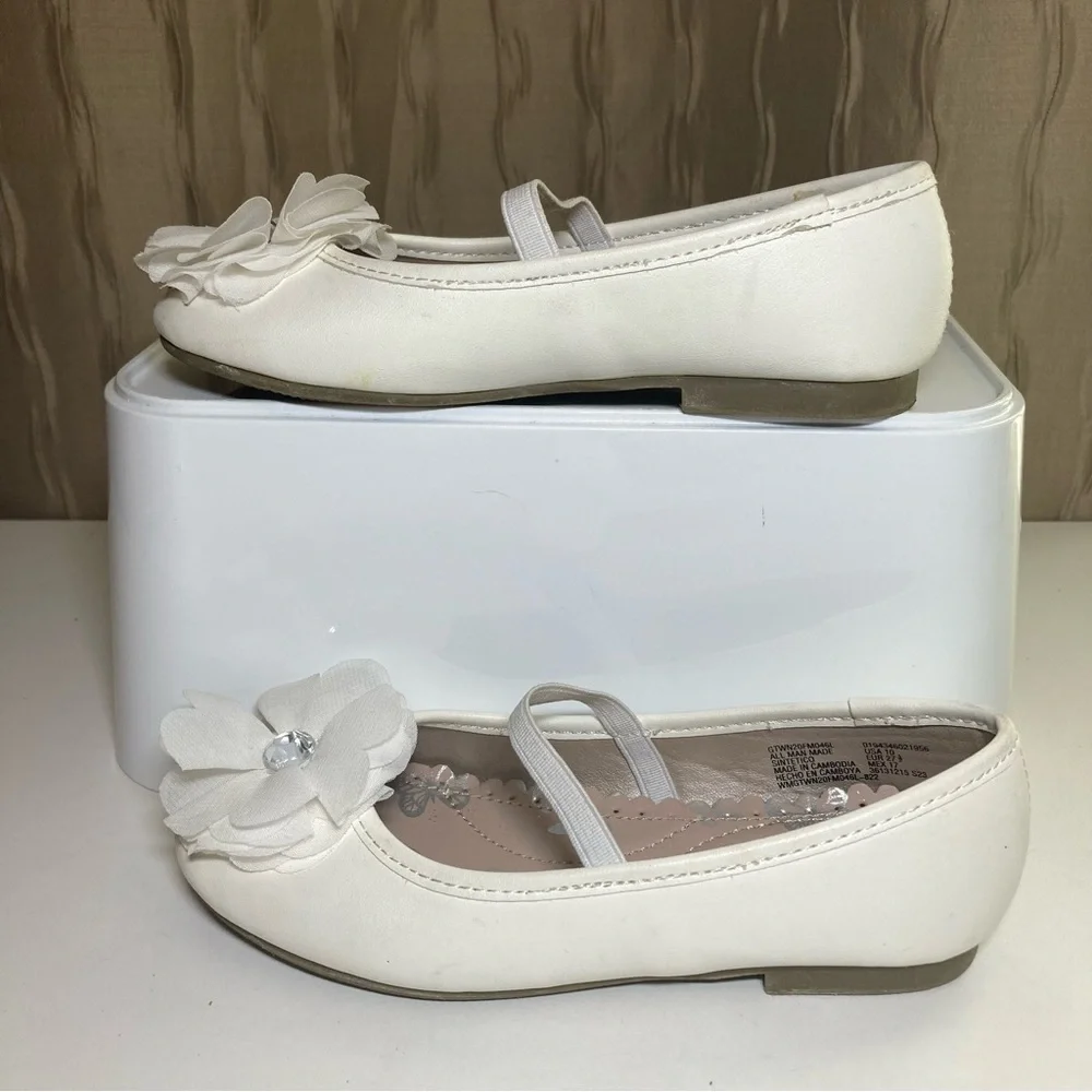 🌺Wonder Nation Girl’s 10 Dressy White Ballet Flat Flower